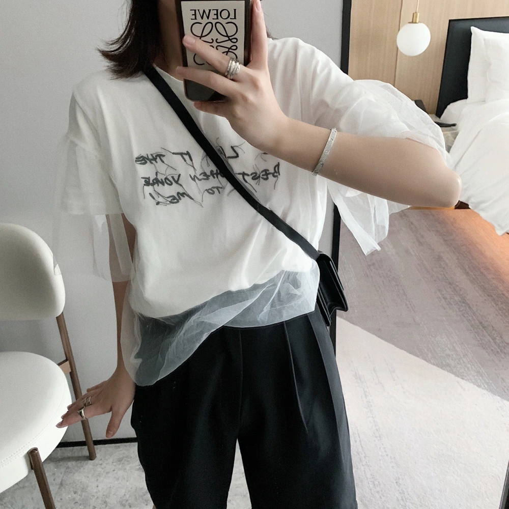 T4048 mesh stitching t-shirt round neck