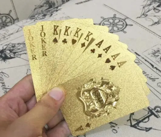 1 Set Golden Playing Cards Deck gold foil poker set Magic ca