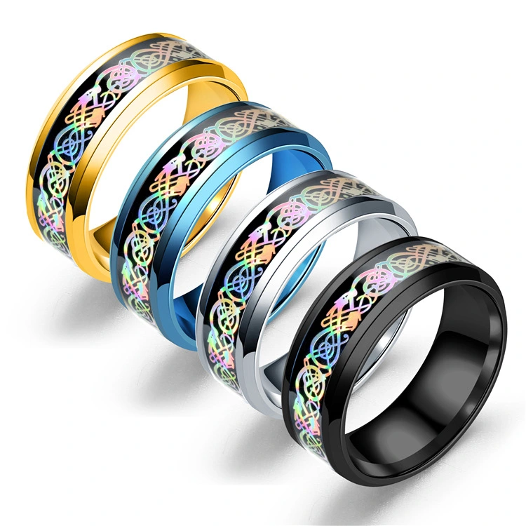 rainbow color dragon tattoo ring