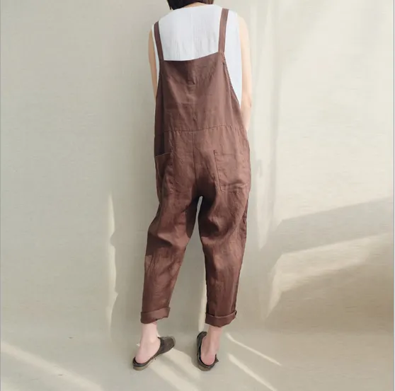 Pants casual pants cotton and linen breathable plus size overalls