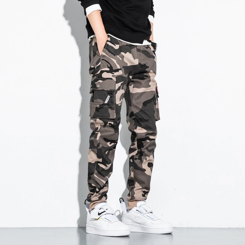 Camouflage Overalls, Men's Casual Pants, Multi-Pocket Trousers, Cropped Pants