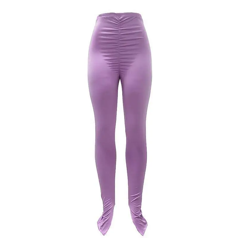 Solid color pleated leggings