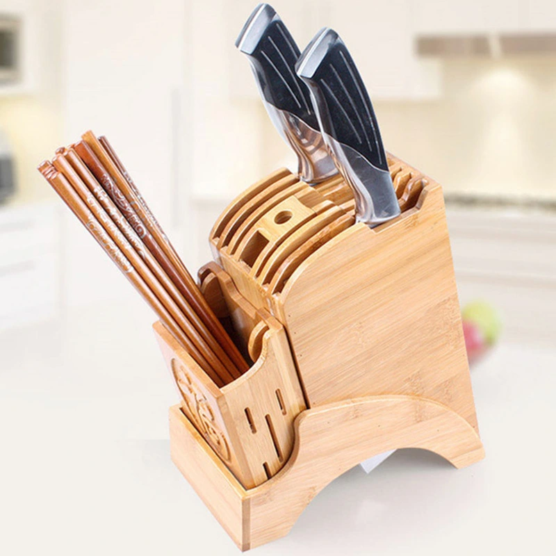 Wooden Knife Holder With Bamboo Blessing