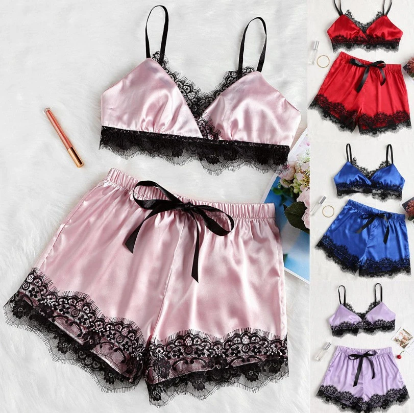 Sexy lace split pajamas set