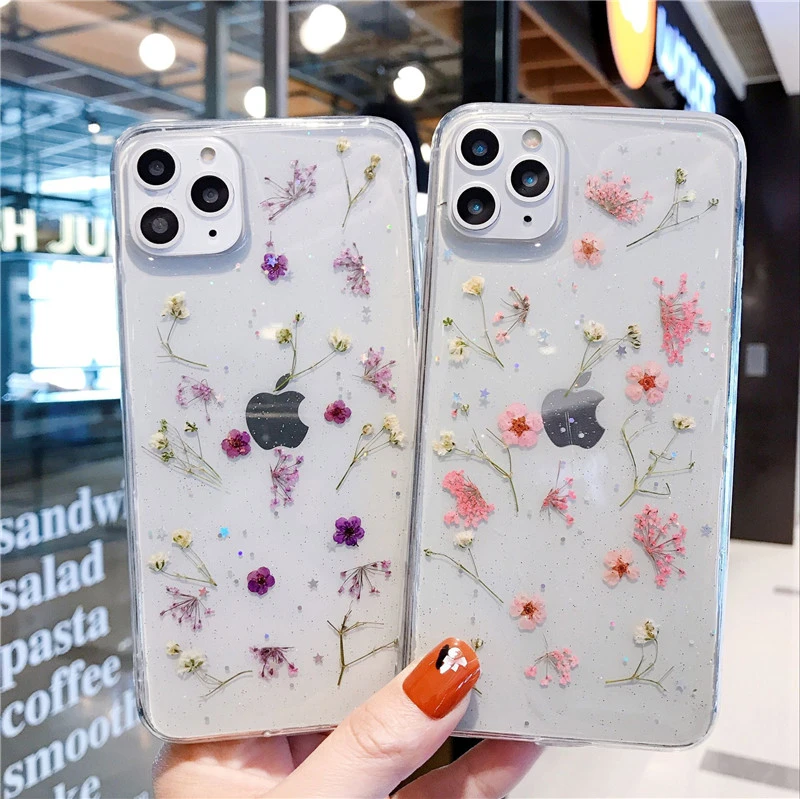 Epoxy Dried Flower Phone Case Real Flower Transparent Protective Cover