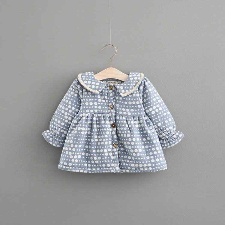 2021 new autumn and winter dress female children with Korean female baby princess dress baby cashmere thickened dot skirt