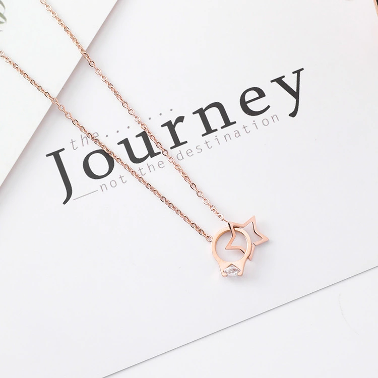 Zircon ring necklace wild cross five-pointed star titanium steel clavicle chain