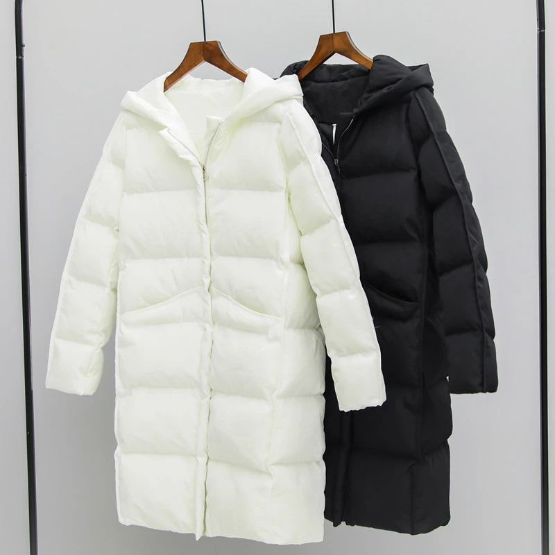 Mid-length hooded padded jacket with thick warmth