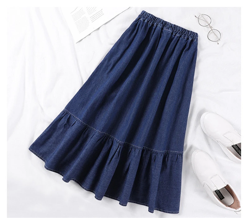 Mid-length High-waisted A-line Skirt Denim Skirt