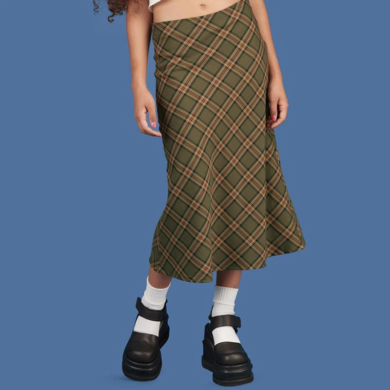 Vintage Slim Check Mermaid Hem Skirt