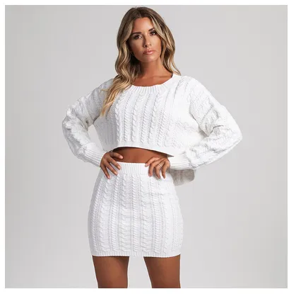 Knitted autumn and winter women's dress elegant large size sexy two-piece sweater party skirt suit