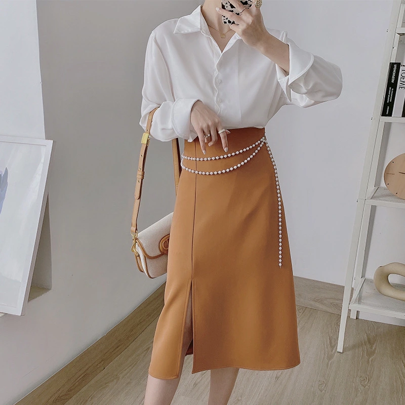 Temperament Slit Niche Design High-waist Half-length Bag Hip Skirt