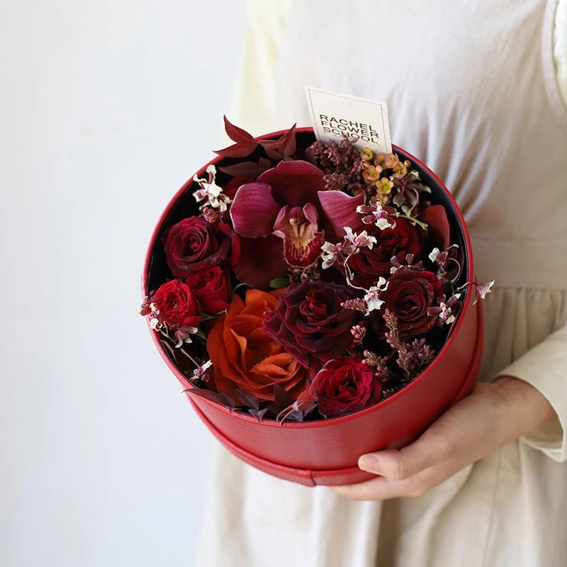 Round leather flower box