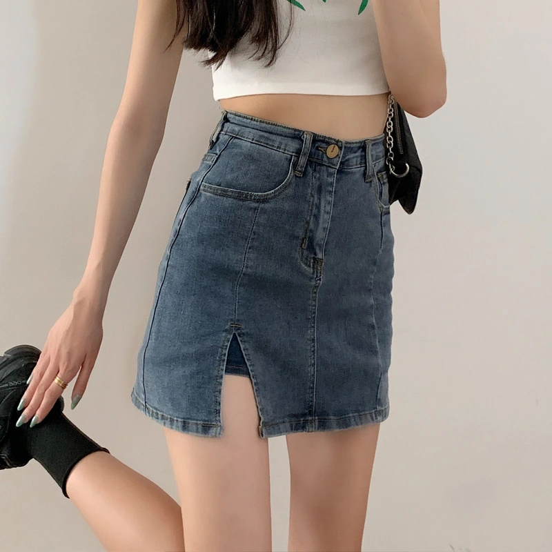 Split denim skirt