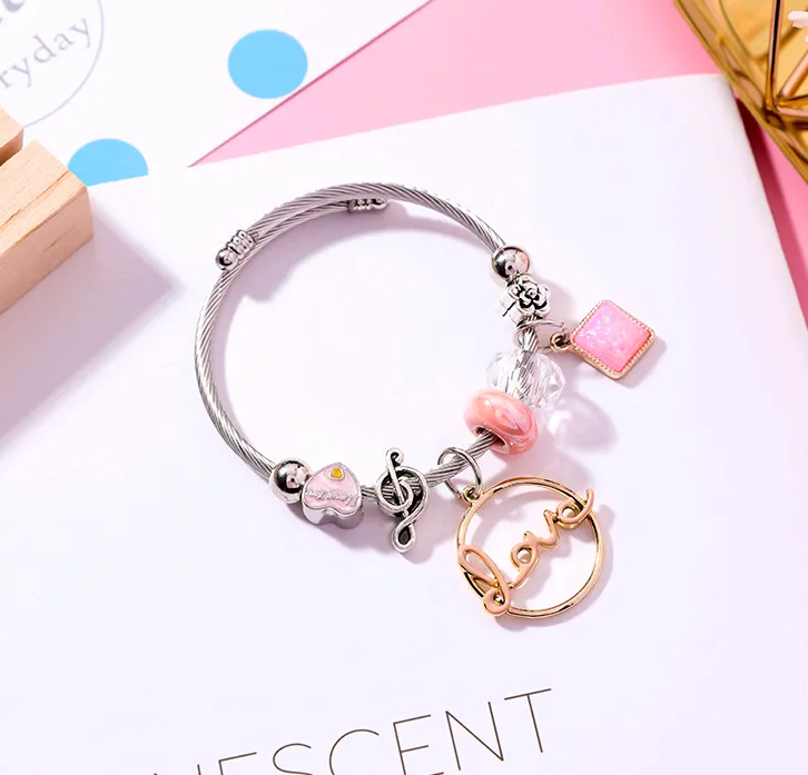 DIY letter LOVU stainless steel adjustable bracelet crystal geometric bracelet national wind beaded bracelet female