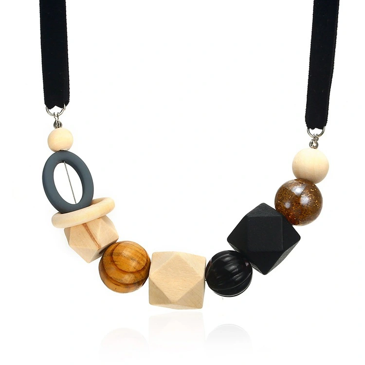 Geometrical wooden beads pendant