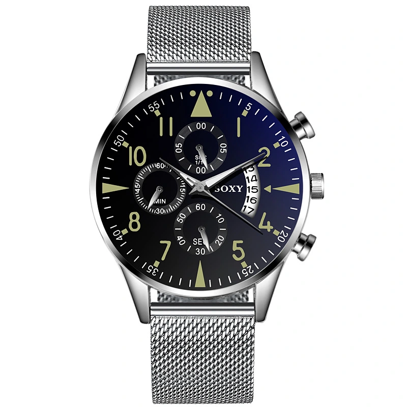 Three Eyes Dial Calendar Men's Mesh Strap Watch