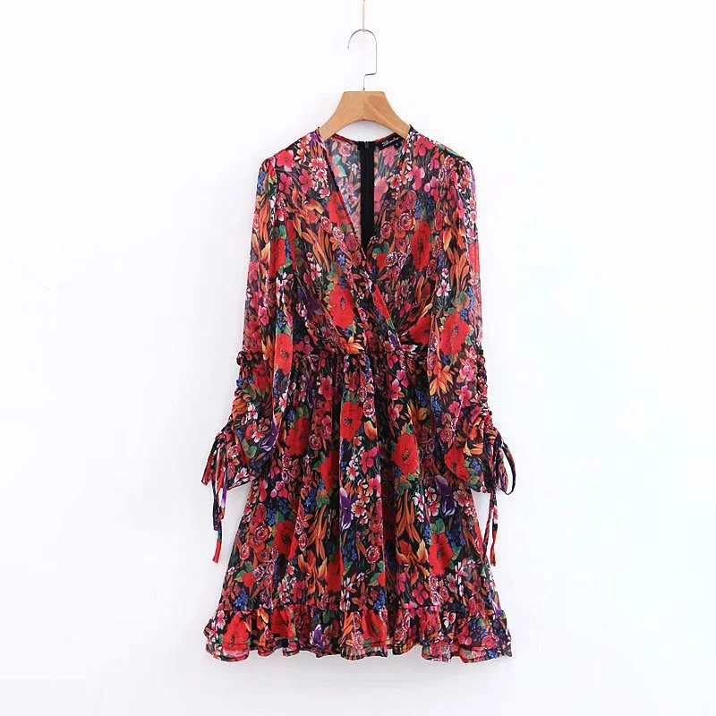 Printed lace waist dress