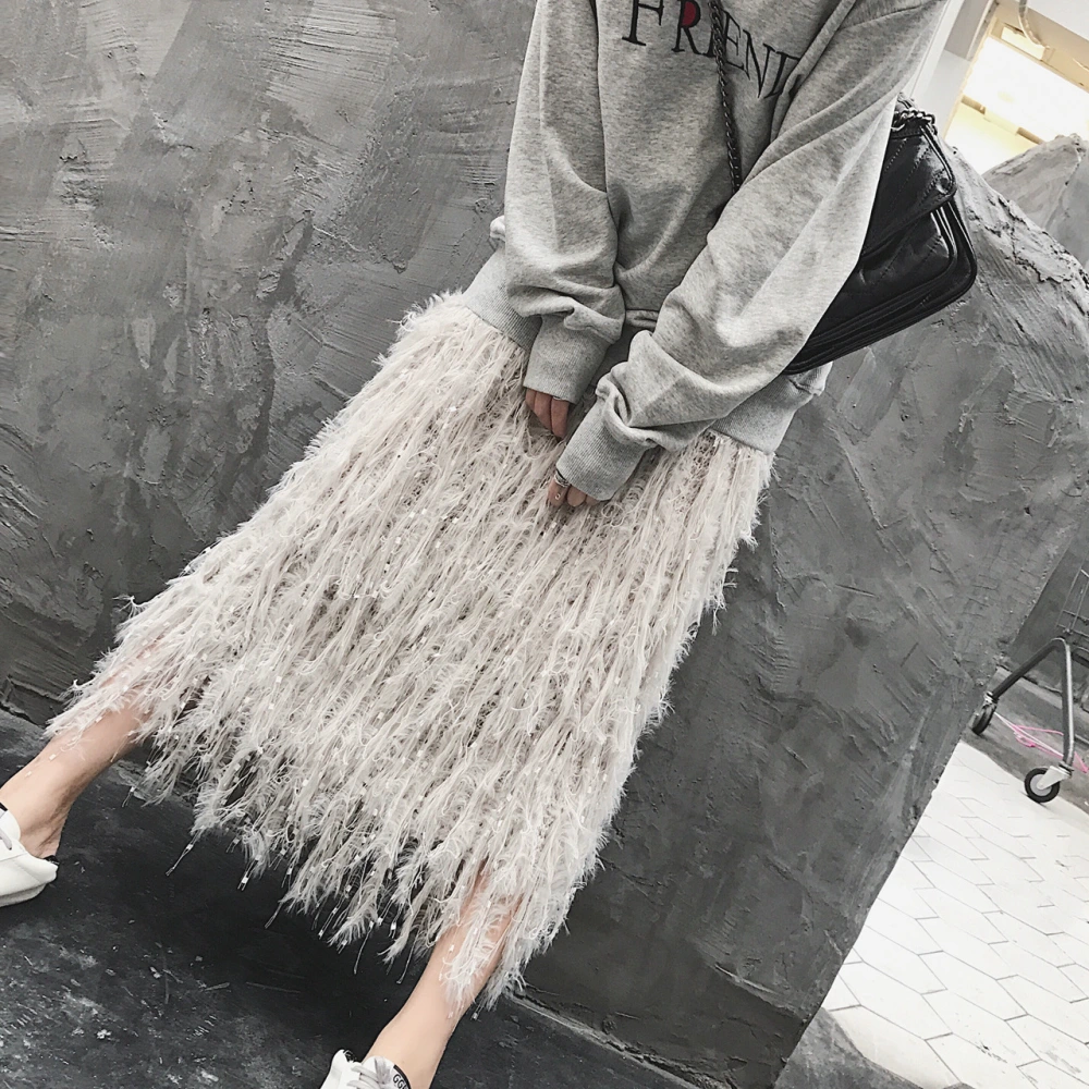 T4434 handmade feather knit skirt