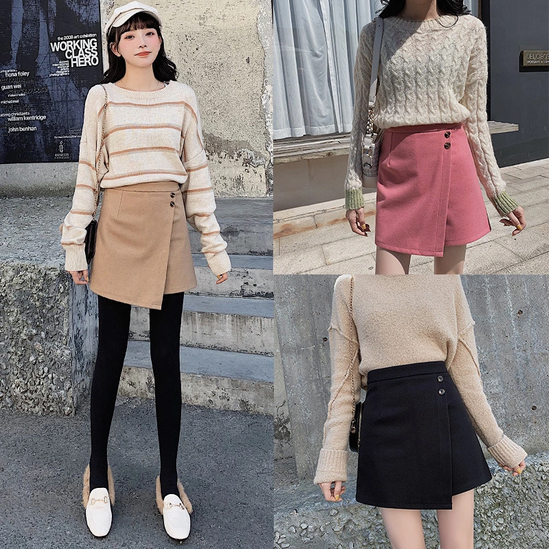 Woolen short skirt hakama bag hip skirt