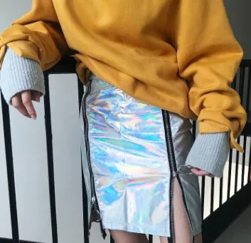 Holographic Double Zipped  Street Style Skirt