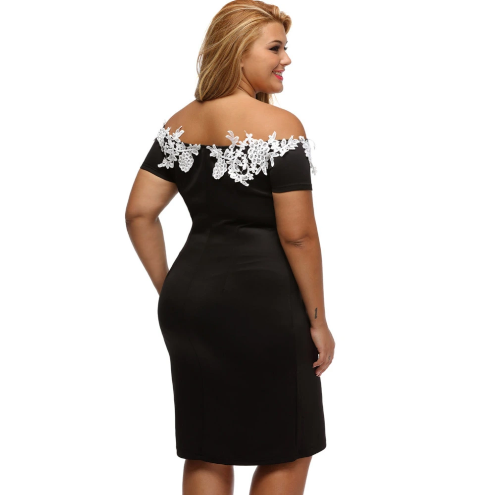 Short Sleeve Neck Collar Lace Off Shoulder Sexy Pack Hip XL Dress