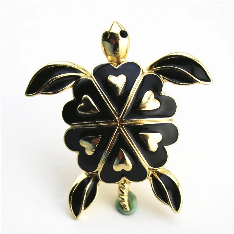 Black dripping turtle brooch enamel style animal corsage