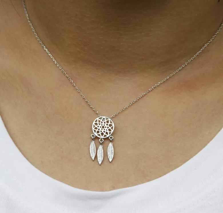 Dream Catcher Series Copper Casting Exquisite Textured Feather Necklace (Set)