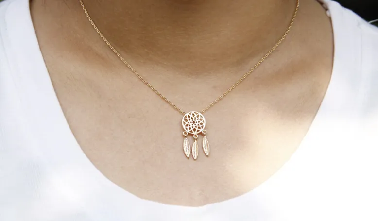 Dream Catcher Series Copper Casting Exquisite Textured Feather Necklace (Set)