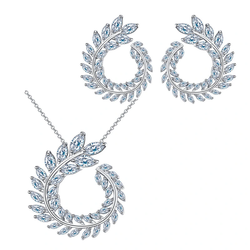 Zircon necklace earrings two-piece anti-allergic earrings true white gold plating color