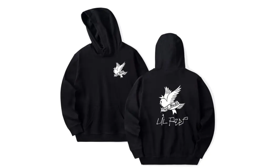 Printed hooded fleece sweater