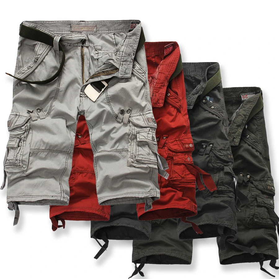 Men's loose multi-pocket overalls washed cropped pants