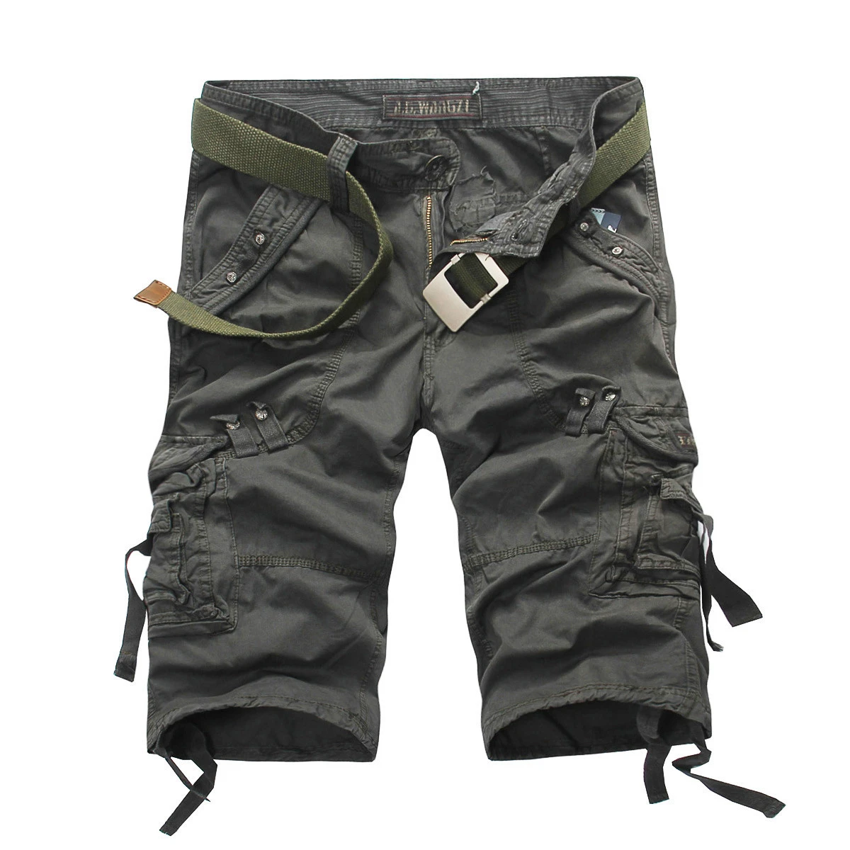 Men's loose multi-pocket overalls washed cropped pants