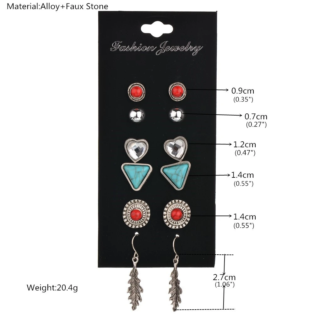 Individual character restores ancient ways leaf pendant geometry form transparent crystal earring set ear nail