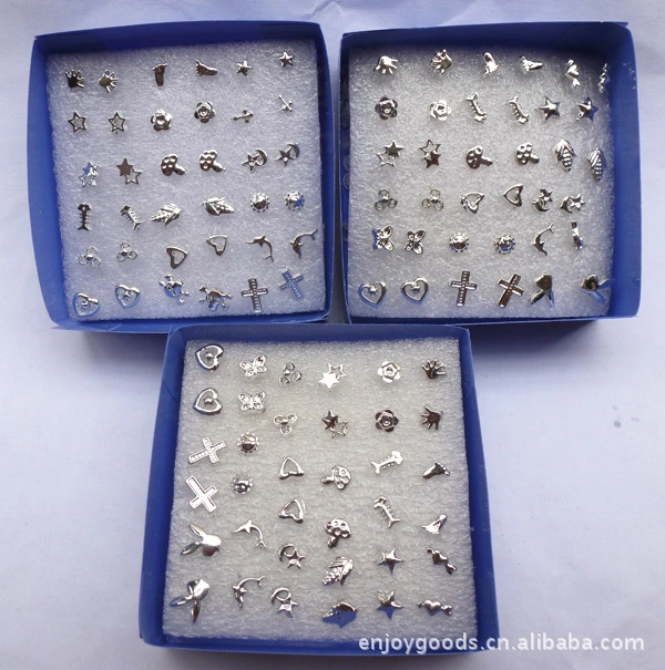 Silver multi-pattern hypoallergenic plastic earrings earrings with earplugs 24 pairs of different boxes