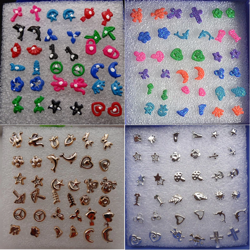 Silver multi-pattern hypoallergenic plastic earrings earrings with earplugs 24 pairs of different boxes