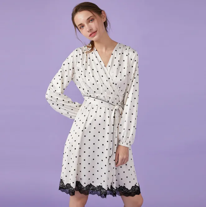 Dot Print Lace Up Dress