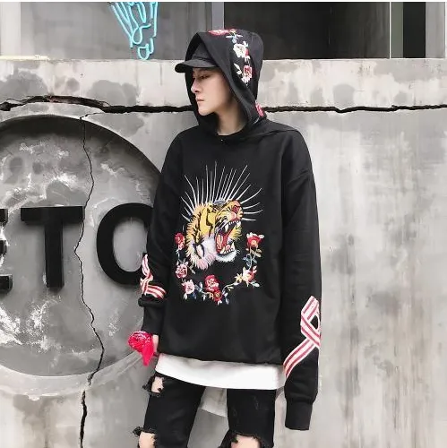 Spring new heavy hooded European and American high street embroidered sweater, tide brand men's clothing