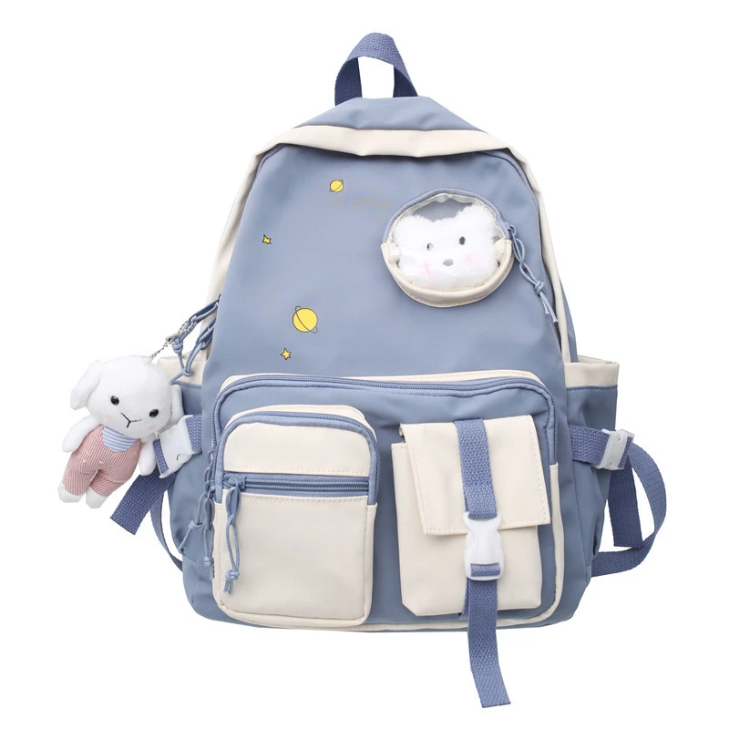 All-match Backpack Hit Color Double Pockets Vintage Sense Backpack