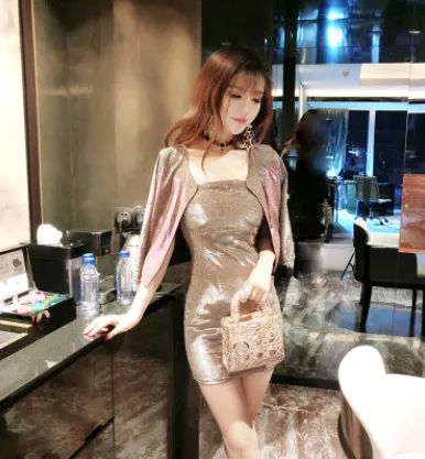 Nightclub sexy skirt 2021 spring and summer new bright color high waist jacket tube top Slim bag hip skirt two-piece