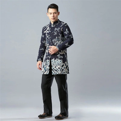 Cotton and linen printed men's coat