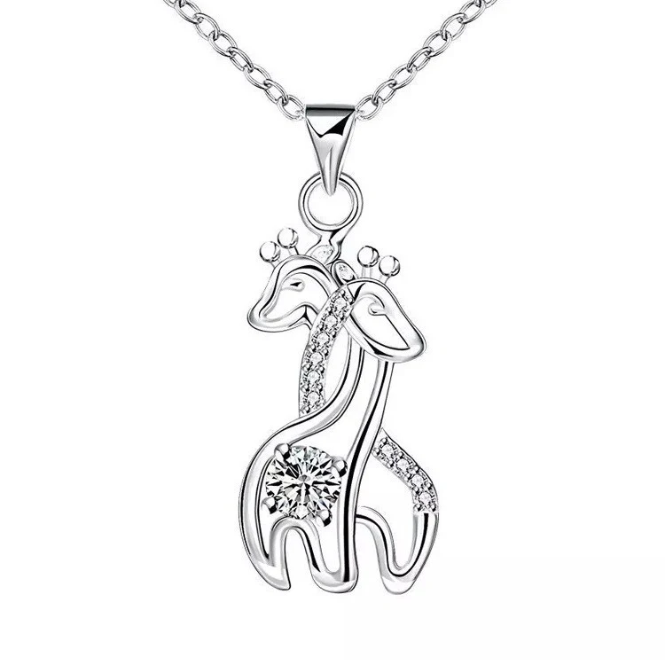 Diamond Giraffe Silver Necklace Korean Pendant