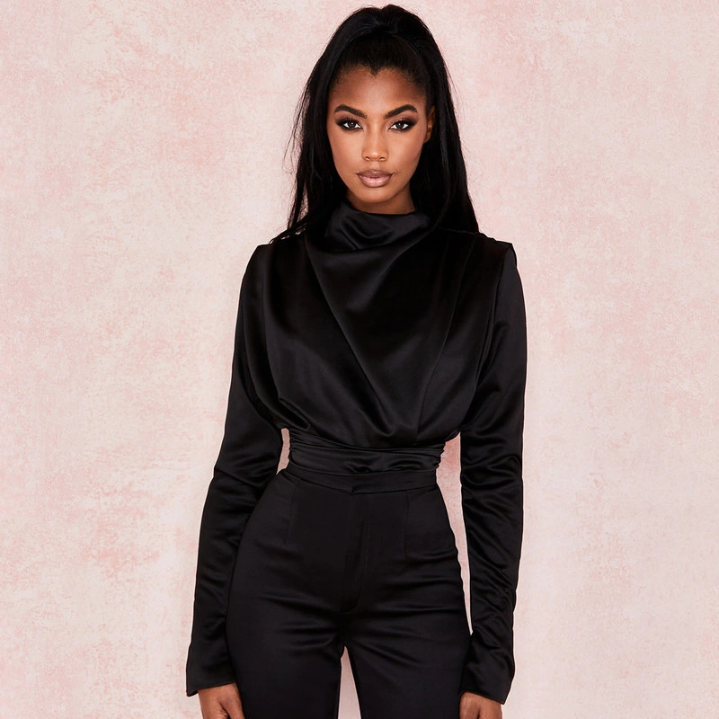 Turtleneck satin pleated jumpsuit