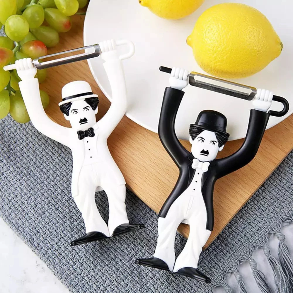 Handheld Fruit Vegetable Peeler Creative Plastic Character Standing Stainless Steel Slicer