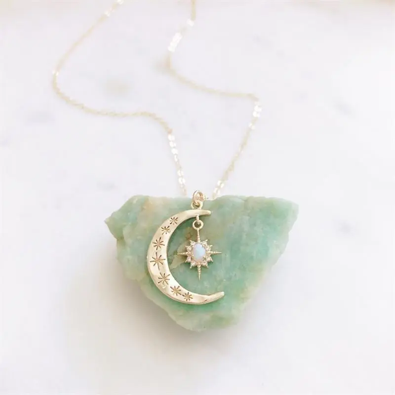 Opal Necklace Star Moon Necklace Lady