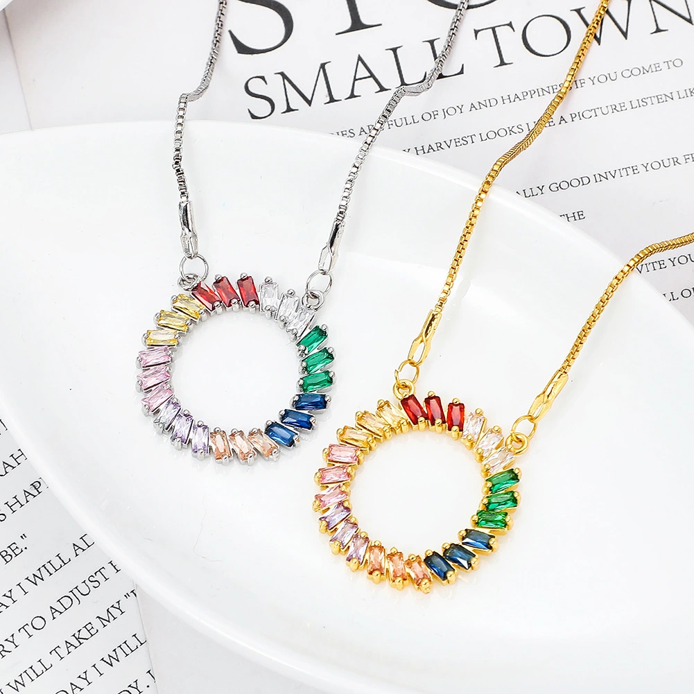 Geometric Round Rainbow Color Diamond Necklace