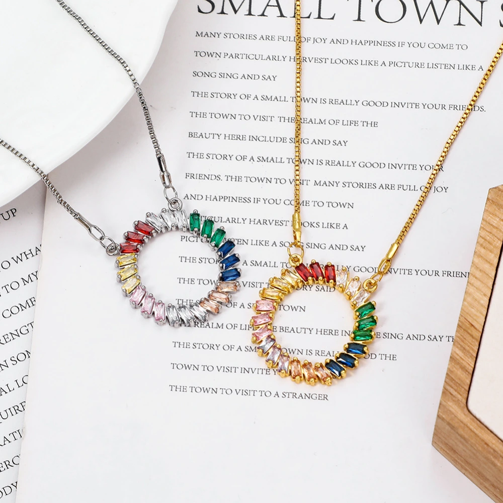 Geometric Round Rainbow Color Diamond Necklace