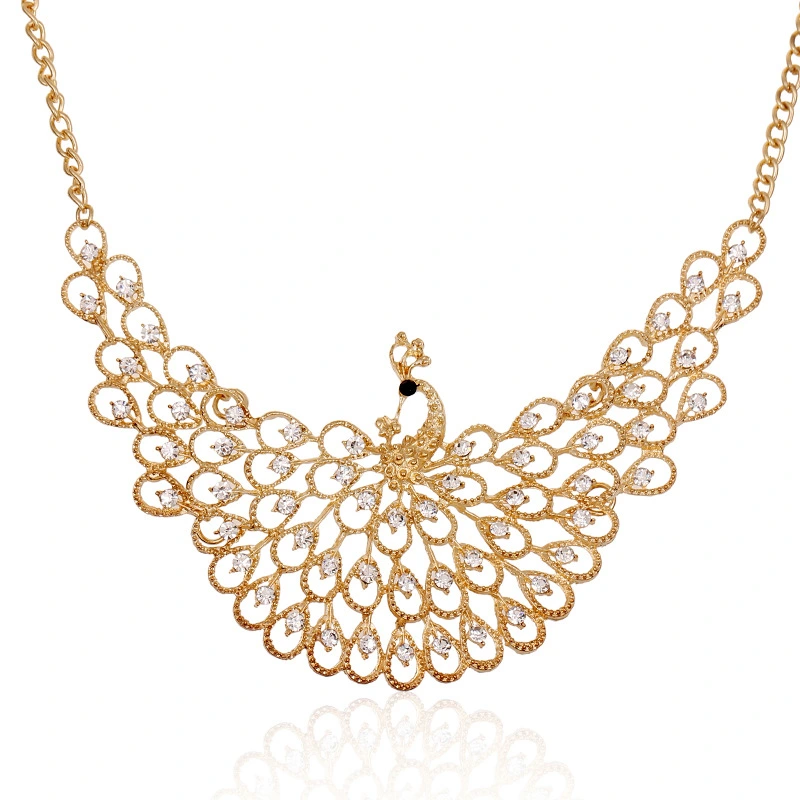 Fashion Crystal Peacock Diamond Necklace Sweater Chain