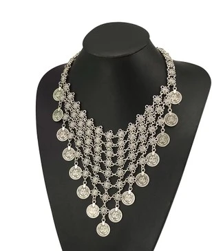 Coin Gypsy Ethnic Silver Maxi Necklace & Earrings