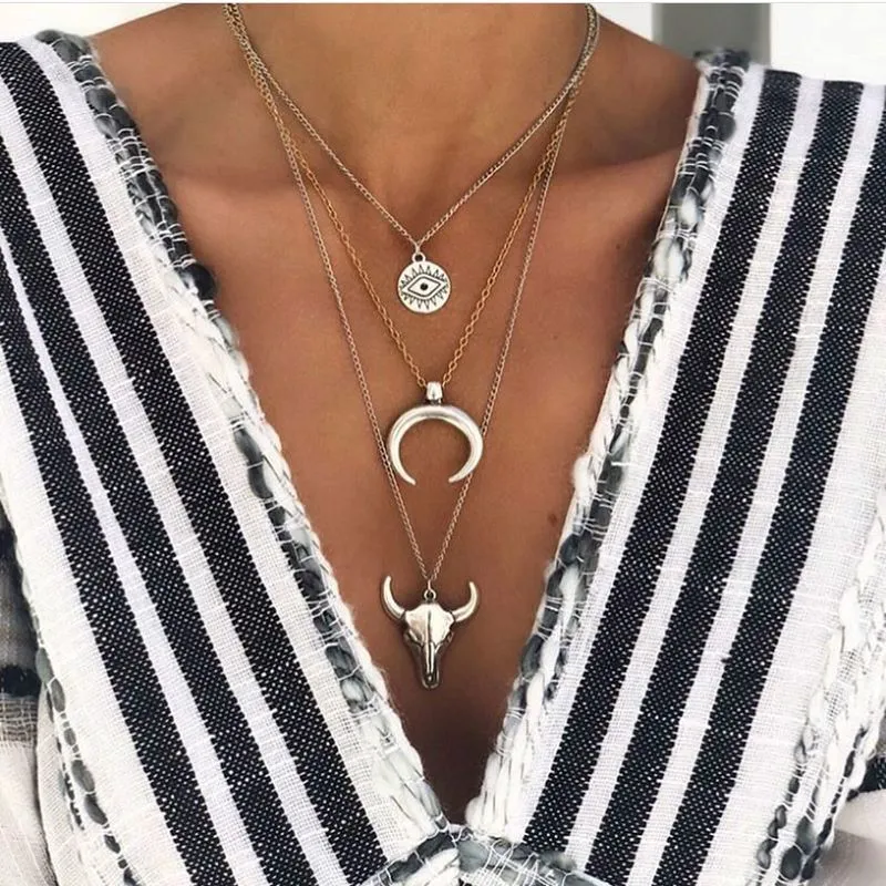 Alloy Bull Head Multilayer Necklace